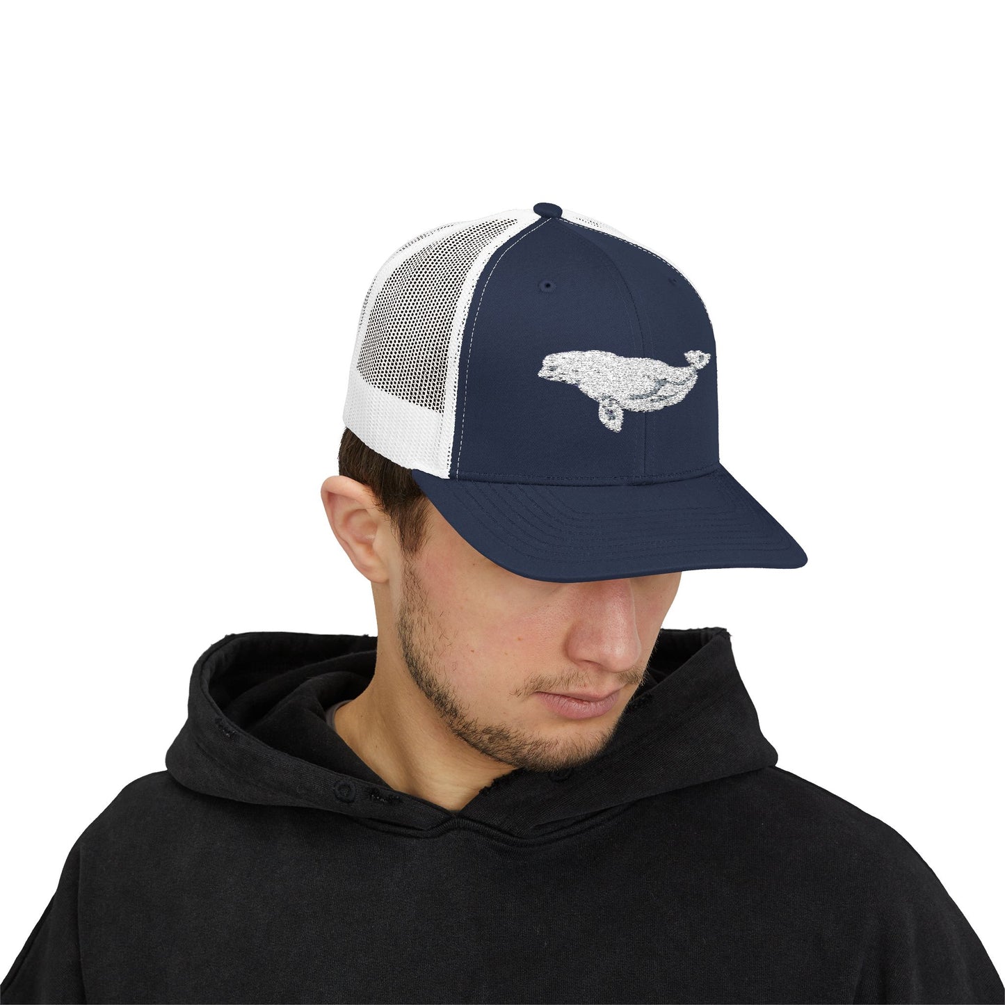 Beluga Embroidered Snapback Trucker Cap