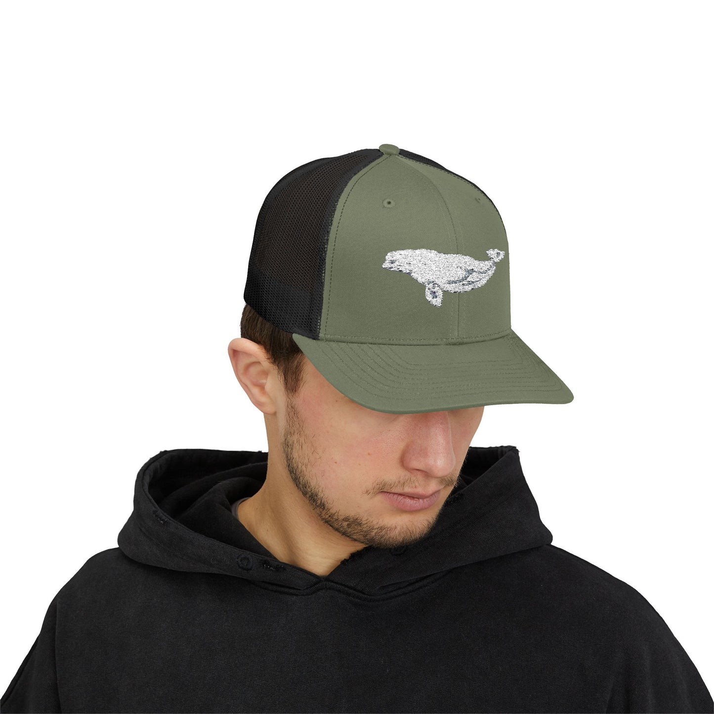 Beluga Embroidered Snapback Trucker Cap