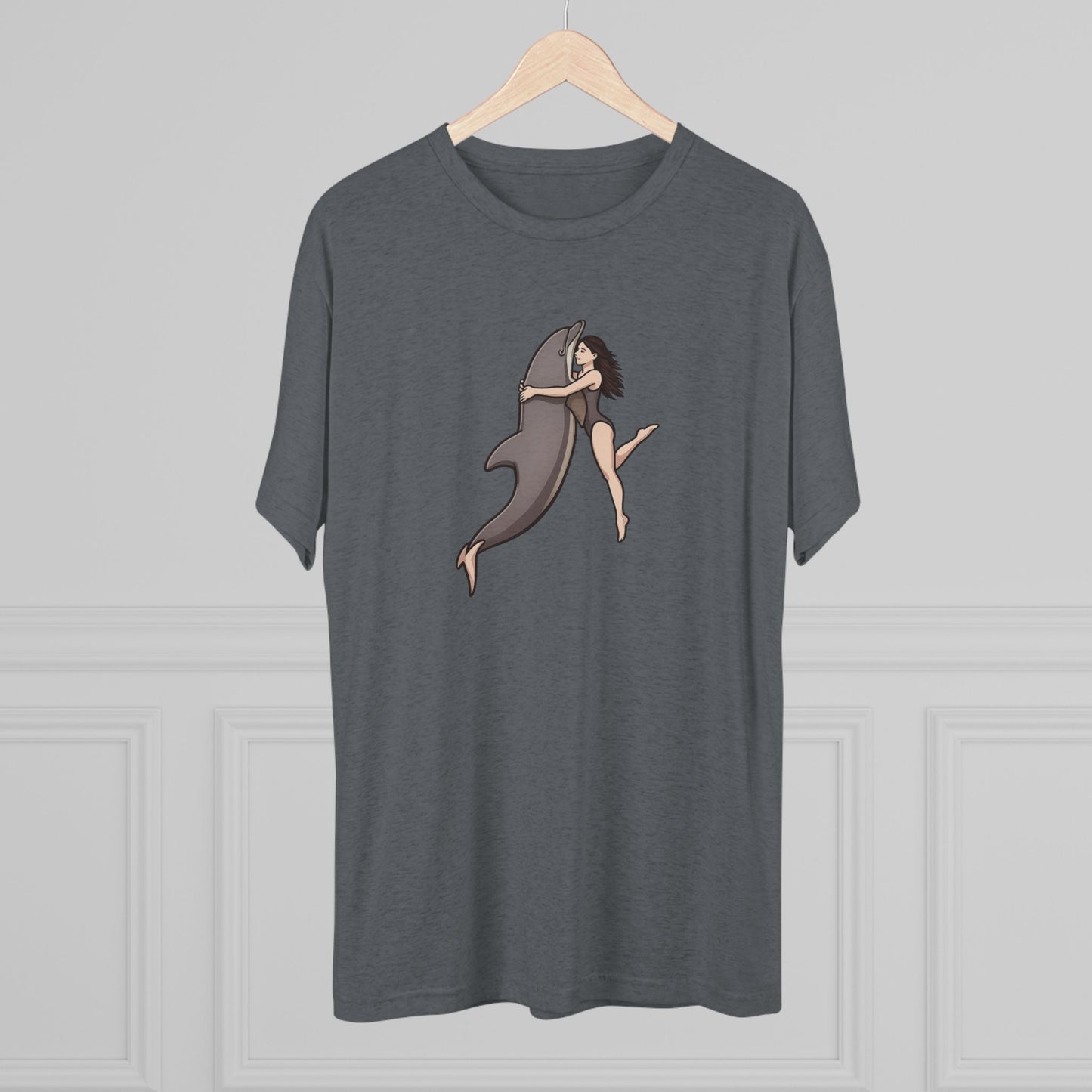 Dolphin Swim Woman swimming with Dolphin Unisex Tri-Blend Crew Tee