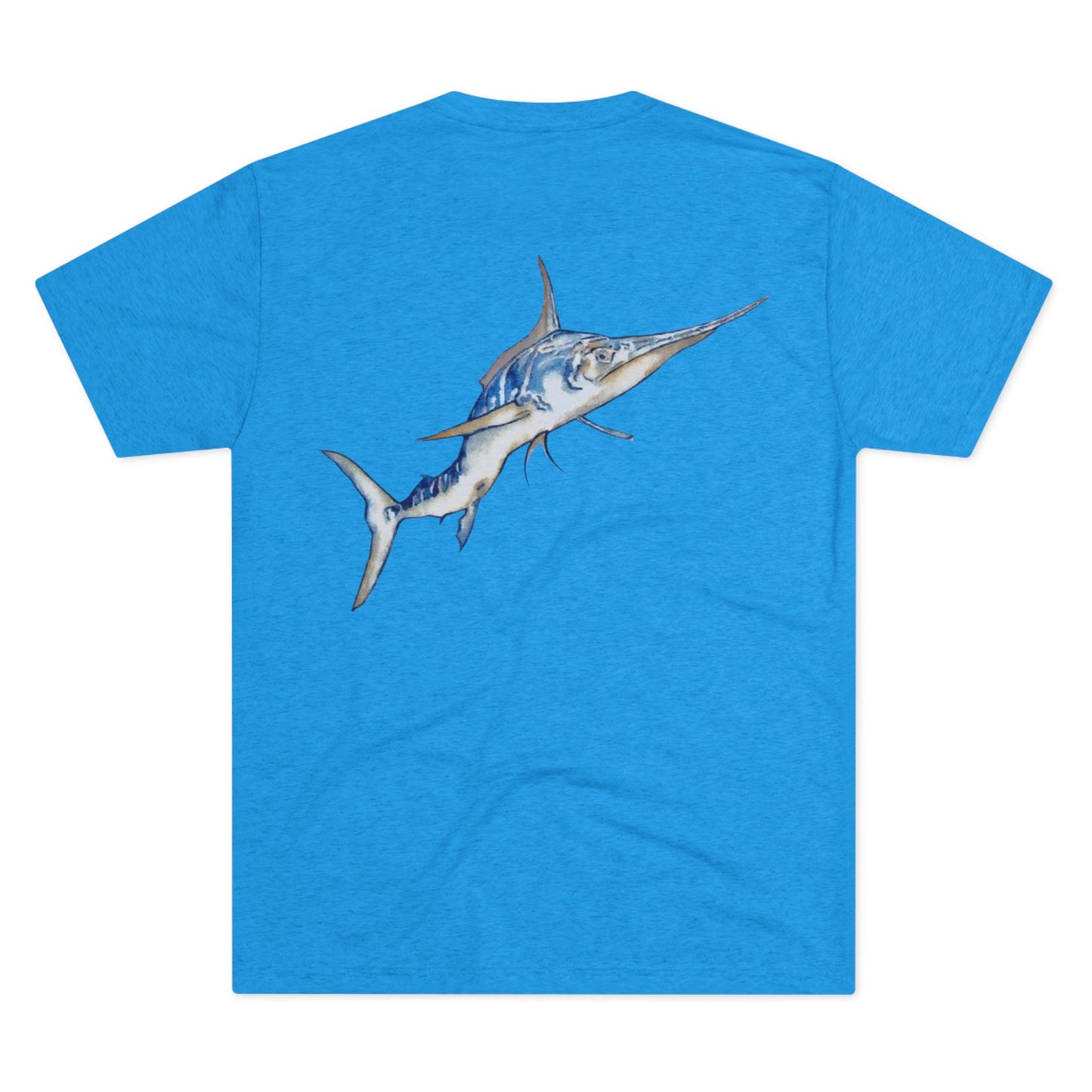 Striped Blue Marlin Unisex Tri-Blend Graphic Crew Tee
