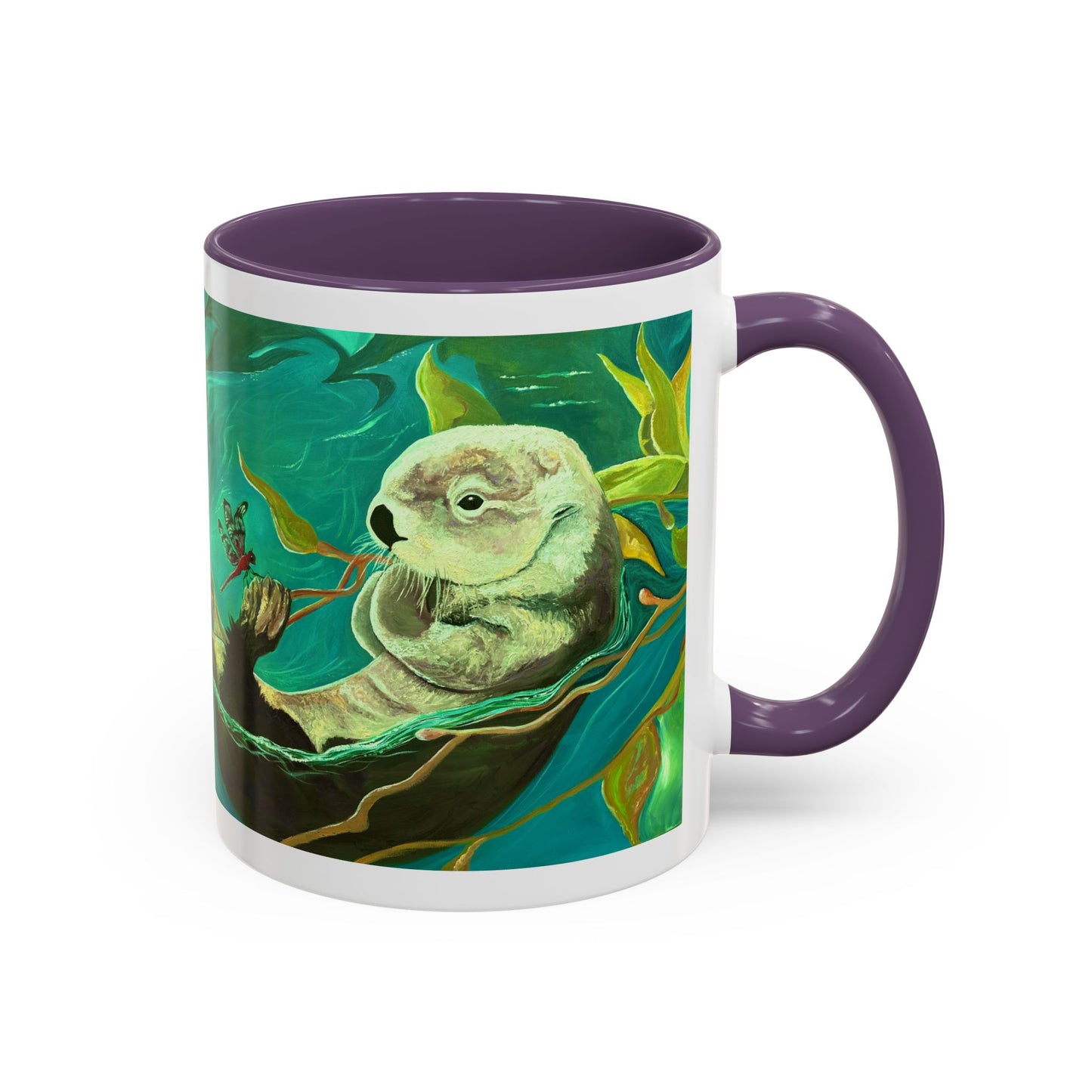 Otter and Dragonfly Accent Coffee Mug, 11oz