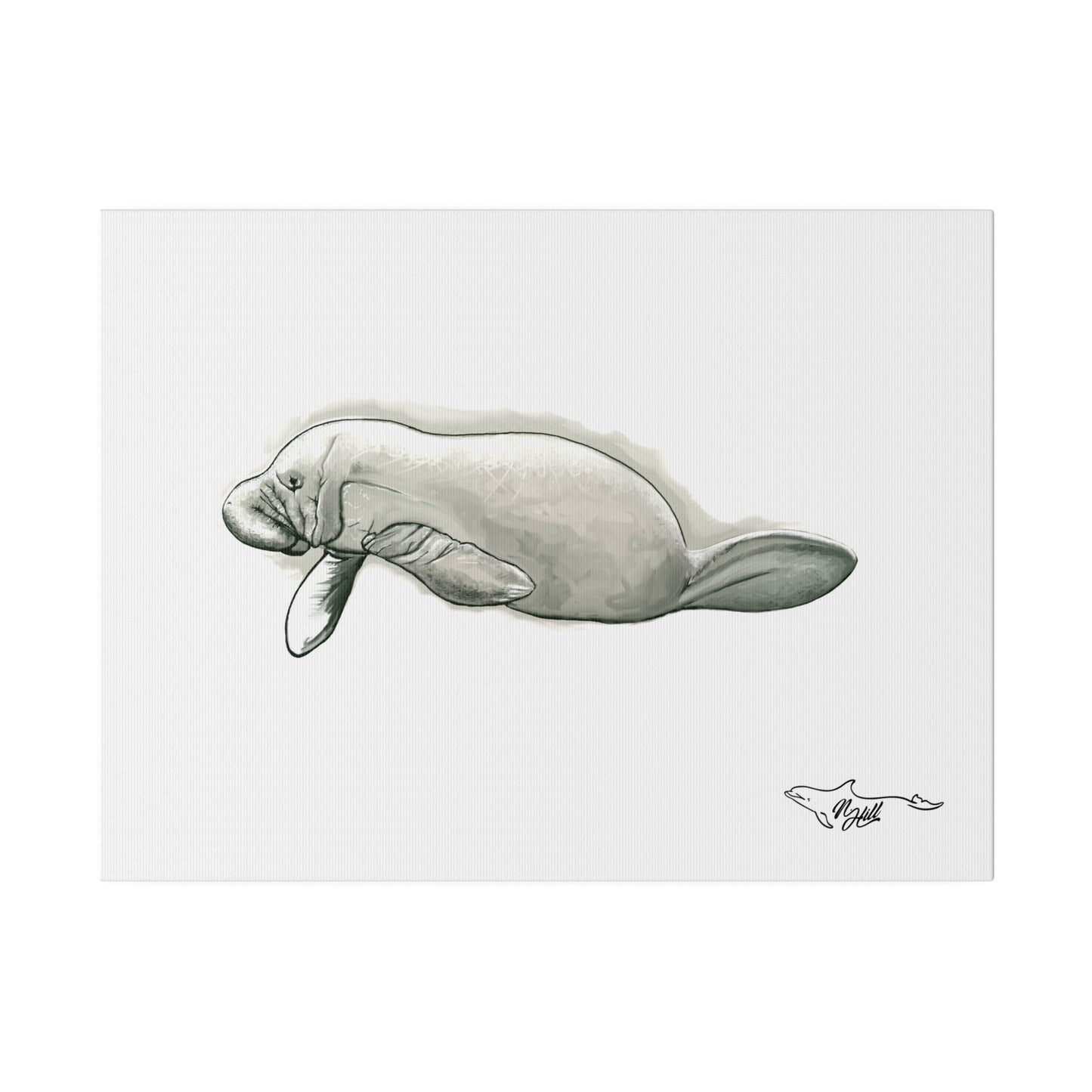 Manatee Black and White Matte Canvas, Stretched, 0.75"