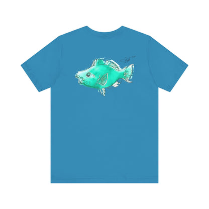 Blue Parrot Fish Unisex Jersey Short Sleeve Tee (Back Design)