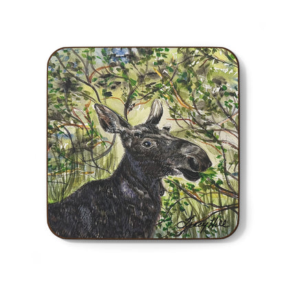 Hidden Springs Moose Watercolor Design Hardboard Back Coaster by Tracy Hill