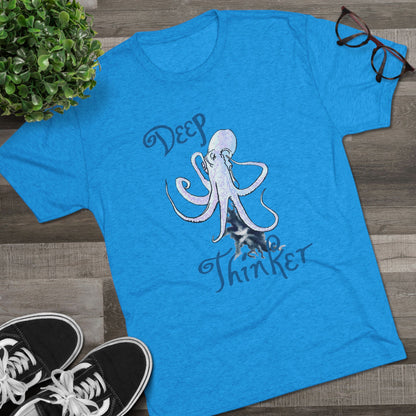Deep Thinker Octopus Unisex Tri-Blend Crew Tee