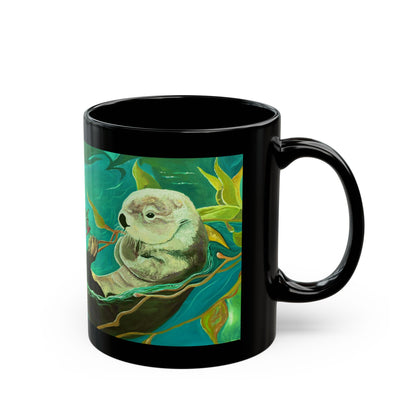 Otter and Dragonfly Black Mug (11oz, 15oz)