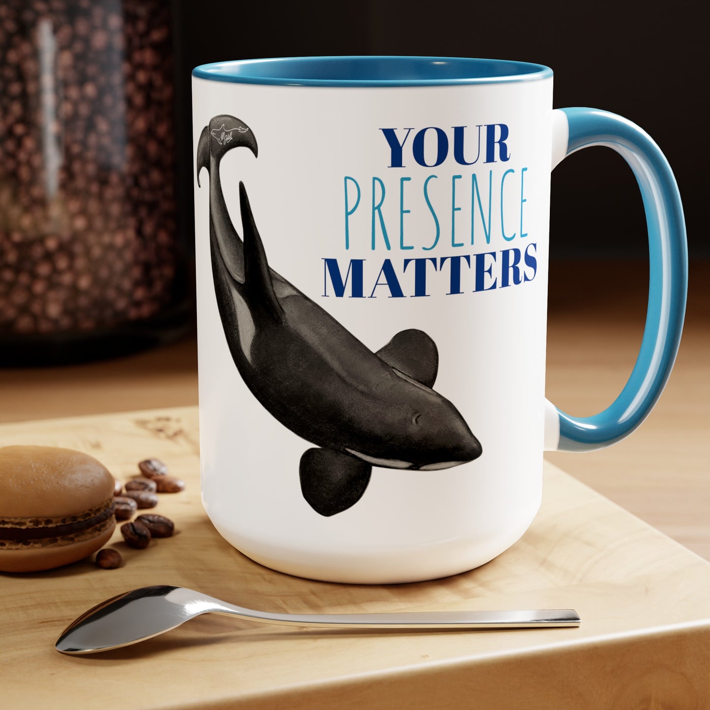 Orca Presence Two-Tone Coffee Mugs, 15oz