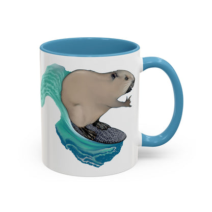 Surfing Beaver Accent Coffee Mug, 11oz