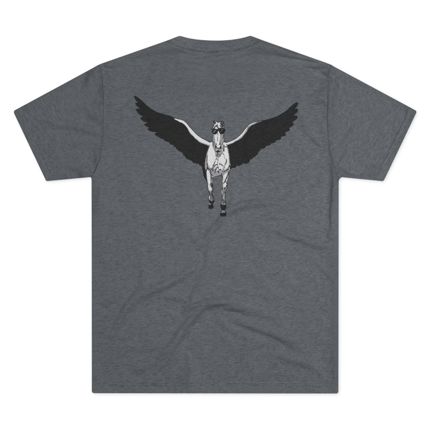 Pegasus in Sunglasses back print Unisex Tri-Blend Crew Tee