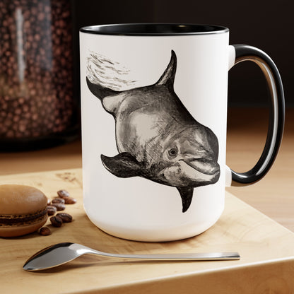 Dolphin Dive Two-Tone Coffee Mugs, 15oz