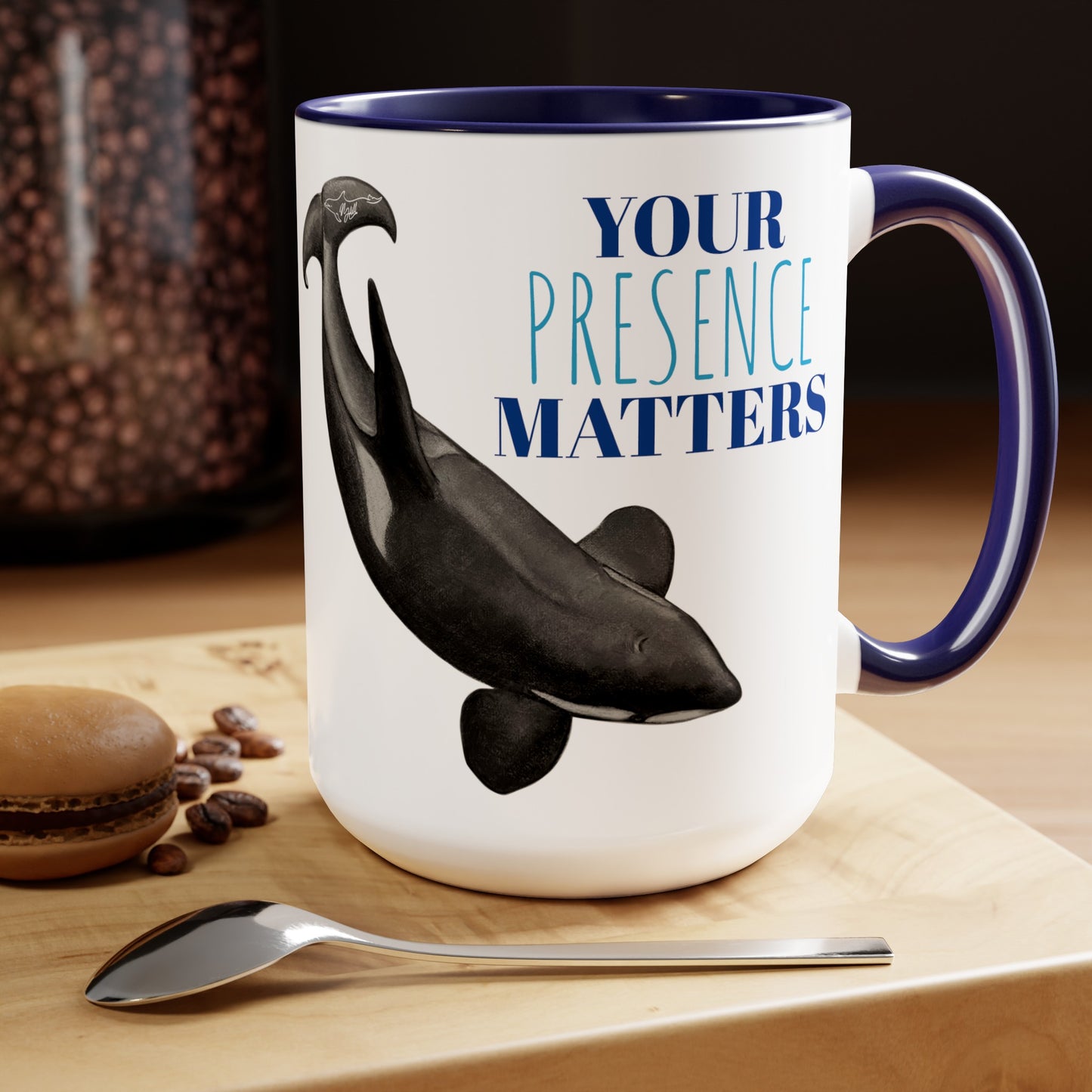 Orca Presence Two-Tone Coffee Mugs, 15oz