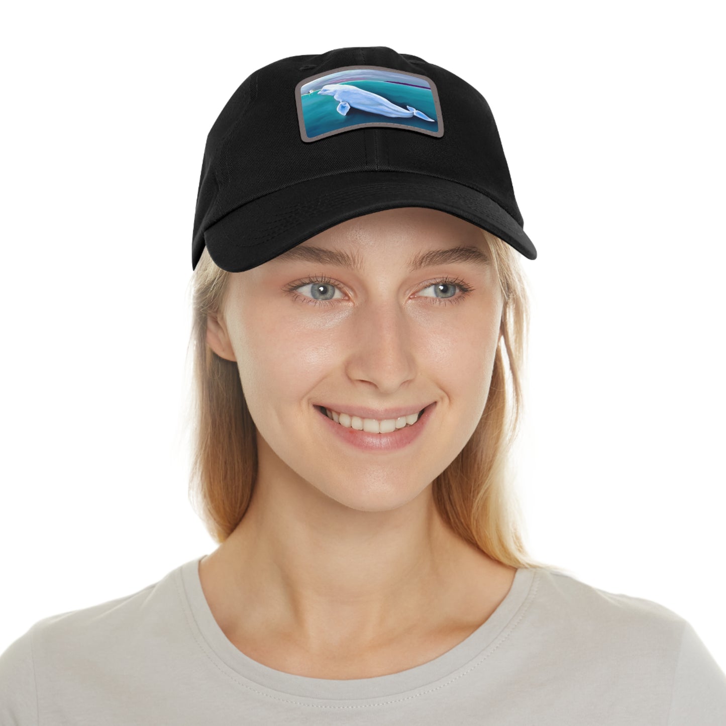 Beluga Whale Hvaldimir Hat with Leather Patch (Rectangle)