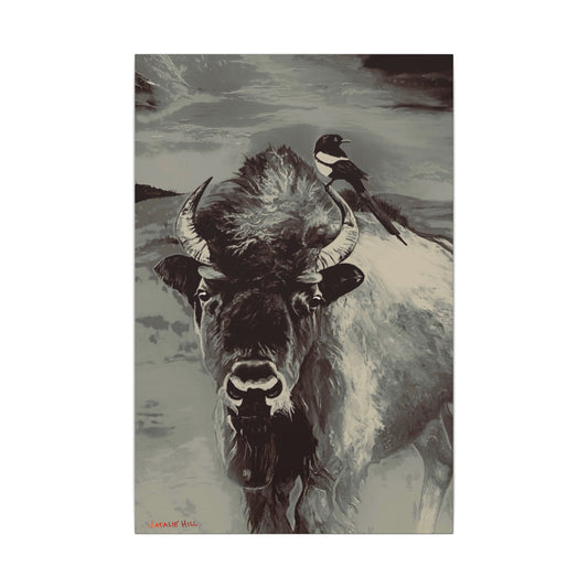 Idaho Sentinel Bison and Magpie Matte Canvas, Stretched, 0.75"