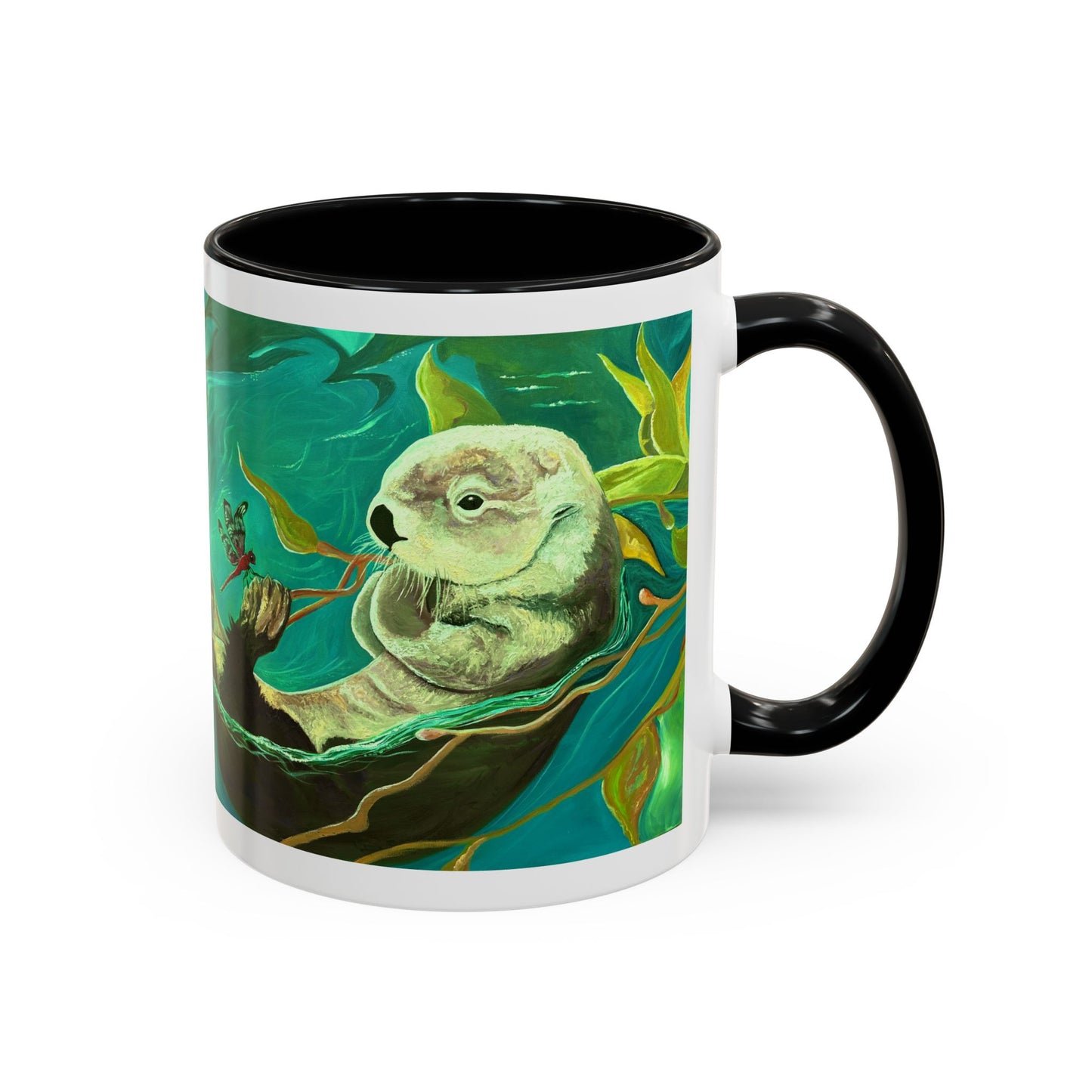 Otter and Dragonfly Accent Coffee Mug, 11oz