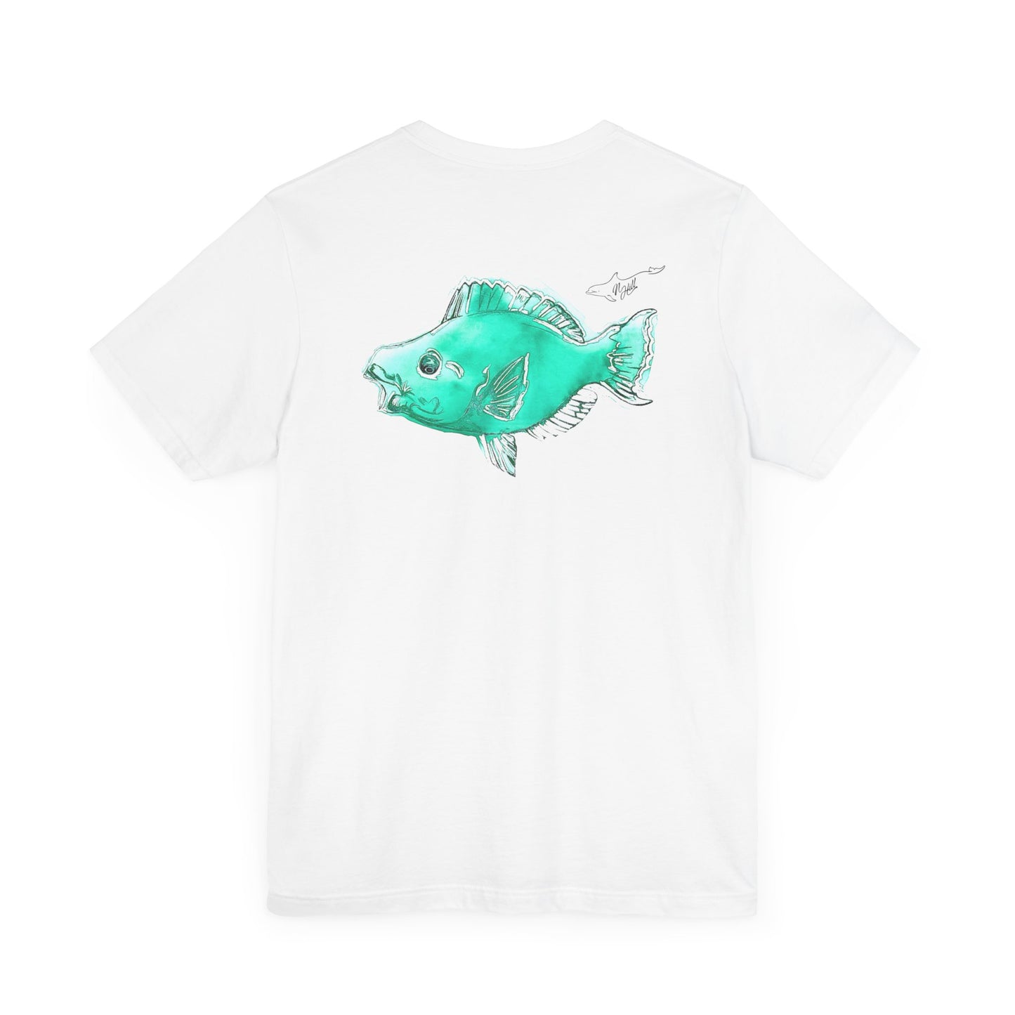 Blue Parrot Fish Unisex Jersey Short Sleeve Tee (Back Design)