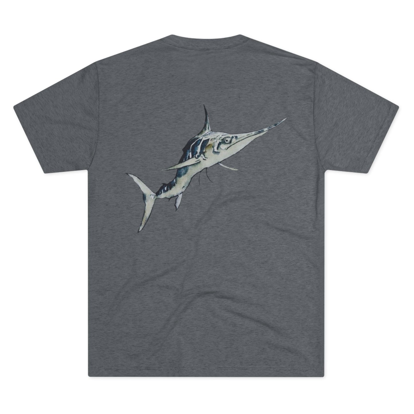 Striped Blue Marlin Unisex Tri-Blend Graphic Crew Tee