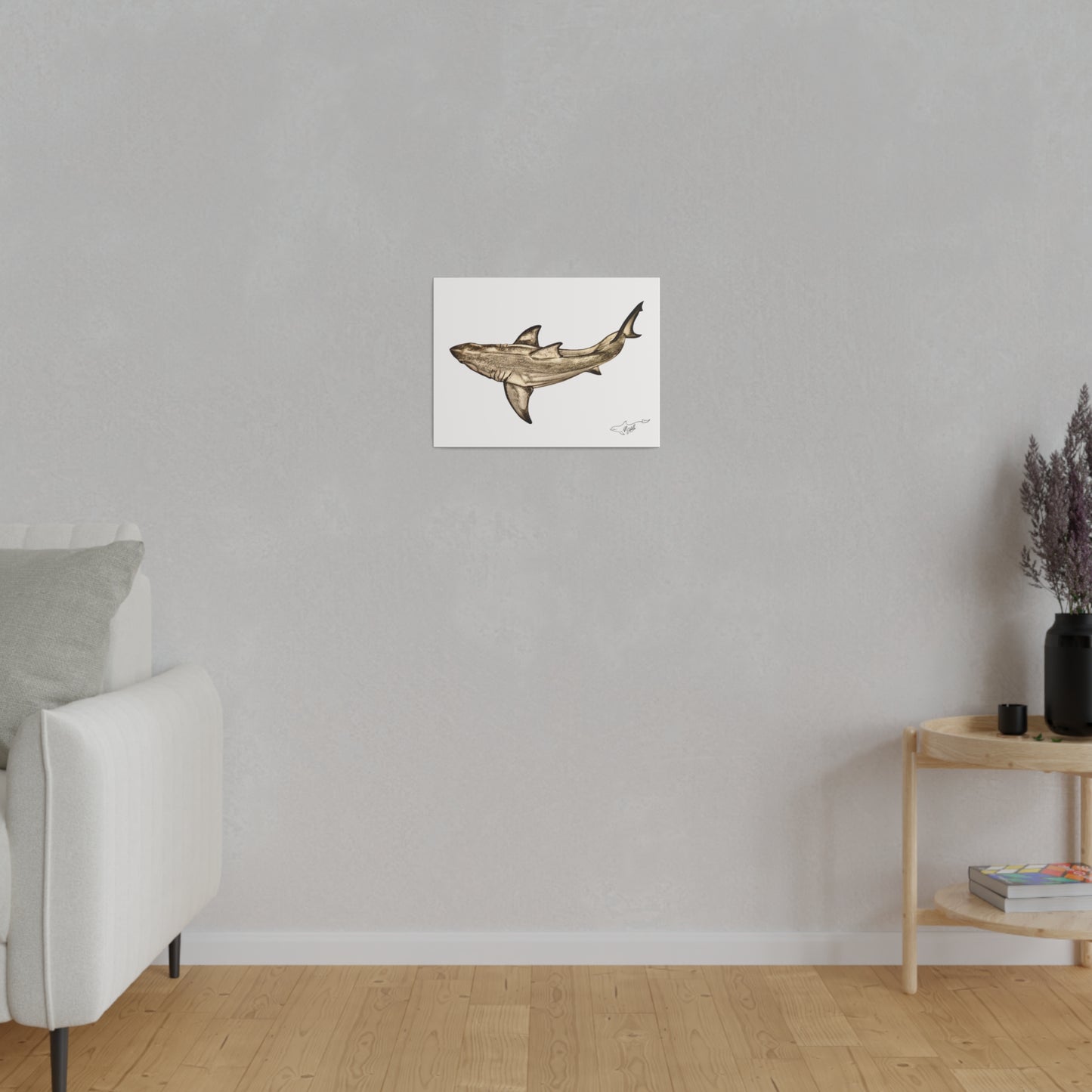 Great White Shark Matte Canvas 16" x 12", Stretched, 0.75"