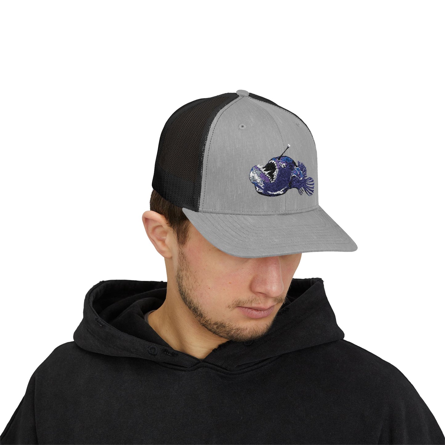 Angler Fish Embroidered Snapback Trucker Cap