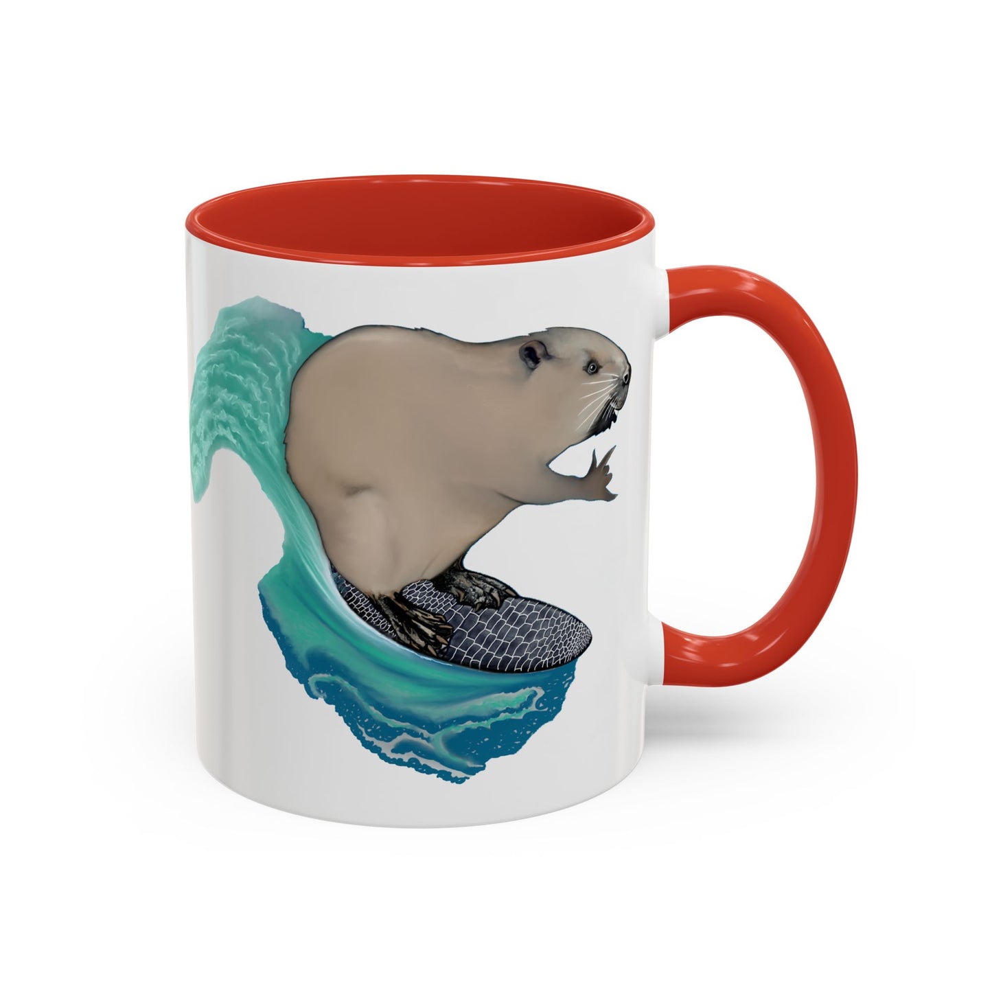 Surfing Beaver Accent Coffee Mug, 11oz