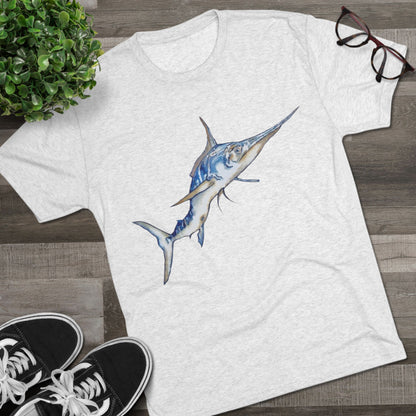 Striped Blue Marlin Unisex Tri-Blend Graphic Crew Tee