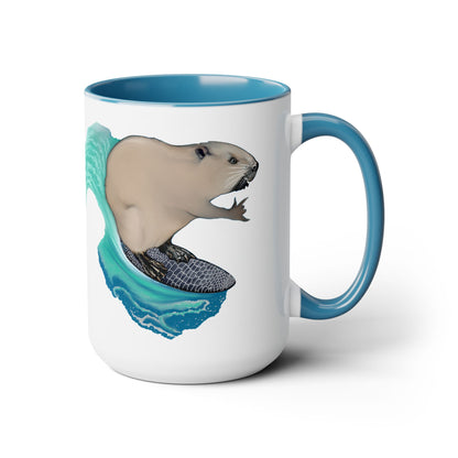 Surfing Beaver Two-Tone Coffee Mugs, 15oz