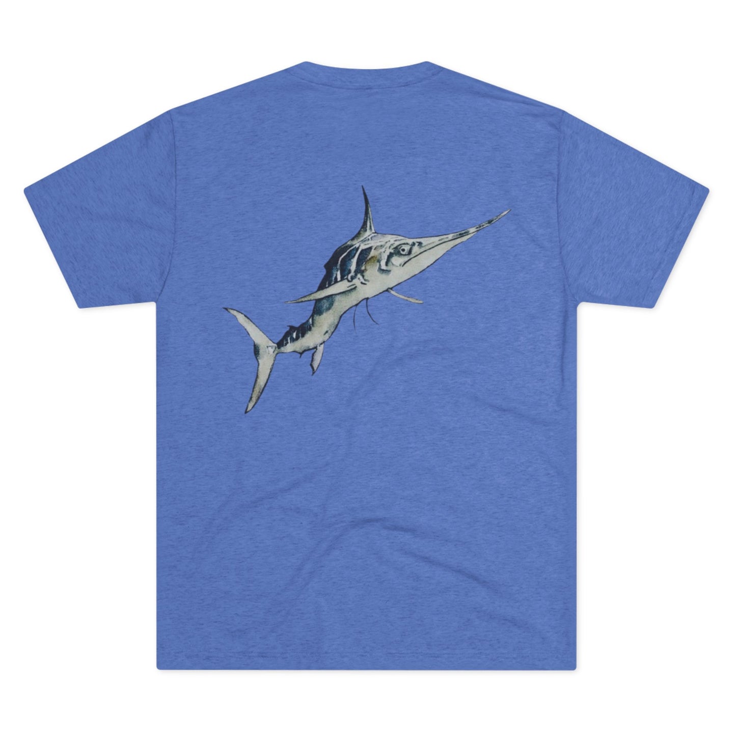 Striped Blue Marlin Unisex Tri-Blend Graphic Crew Tee