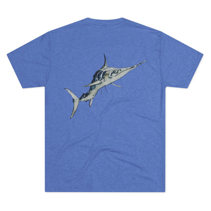 Striped Blue Marlin Unisex Tri-Blend Graphic Crew Tee