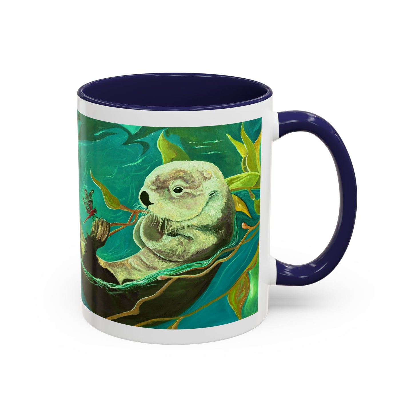 Otter and Dragonfly Accent Coffee Mug, 11oz