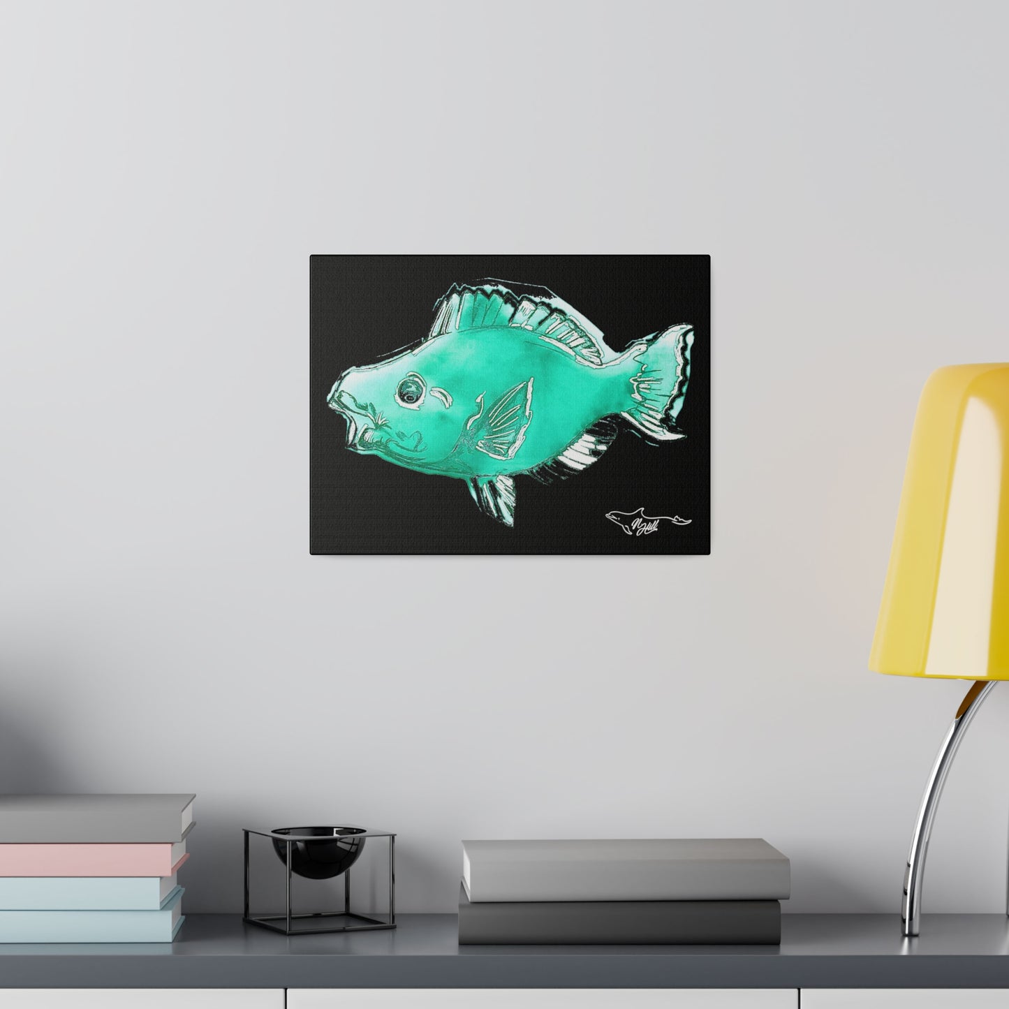 Blue Parrot Fish Matte Canvas 12" x 9", Stretched, 0.75"