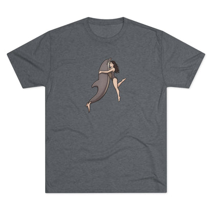 Dolphin Swim Woman swimming with Dolphin Unisex Tri-Blend Crew Tee