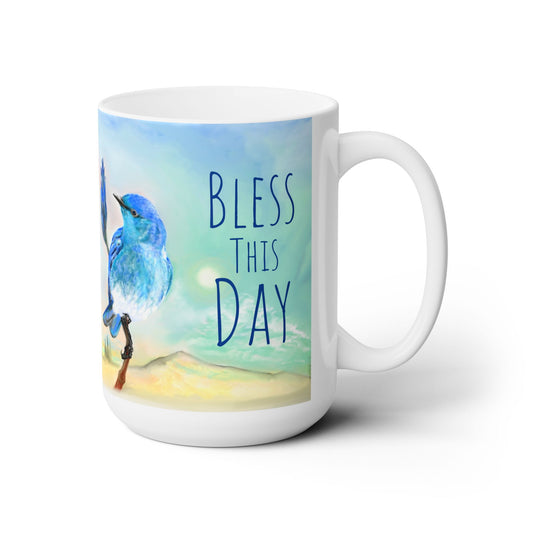 Bless This Day Bluebird Ceramic Mug 15oz