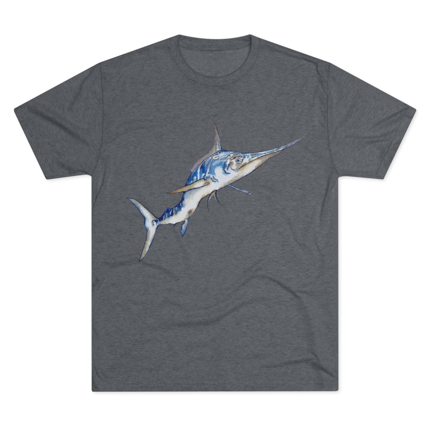 Striped Blue Marlin Unisex Tri-Blend Graphic Crew Tee