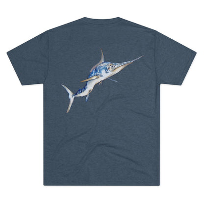 Striped Blue Marlin Unisex Tri-Blend Graphic Crew Tee