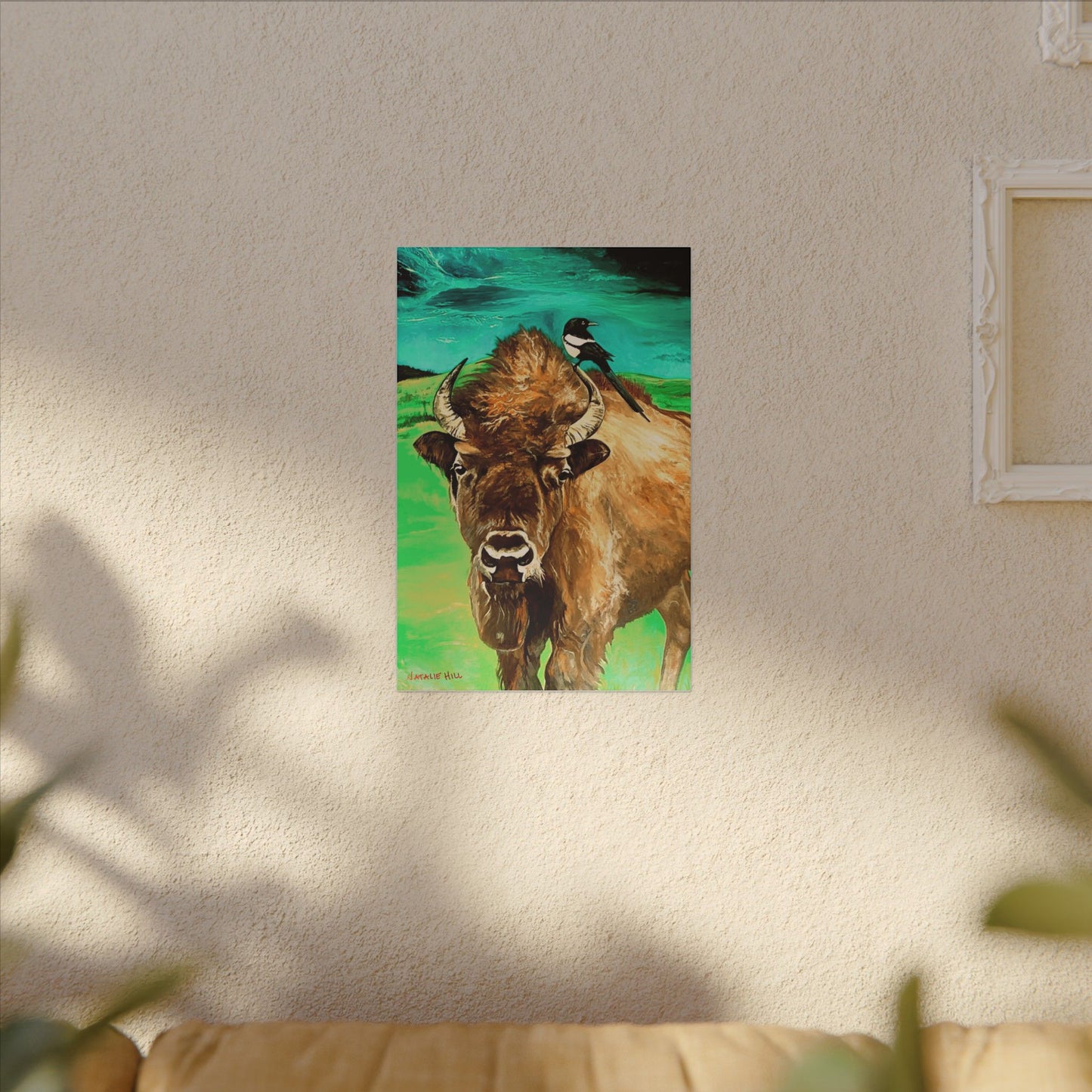 Idaho Sentinel Bison and Magpie Matte Canvas, Stretched, 0.75"