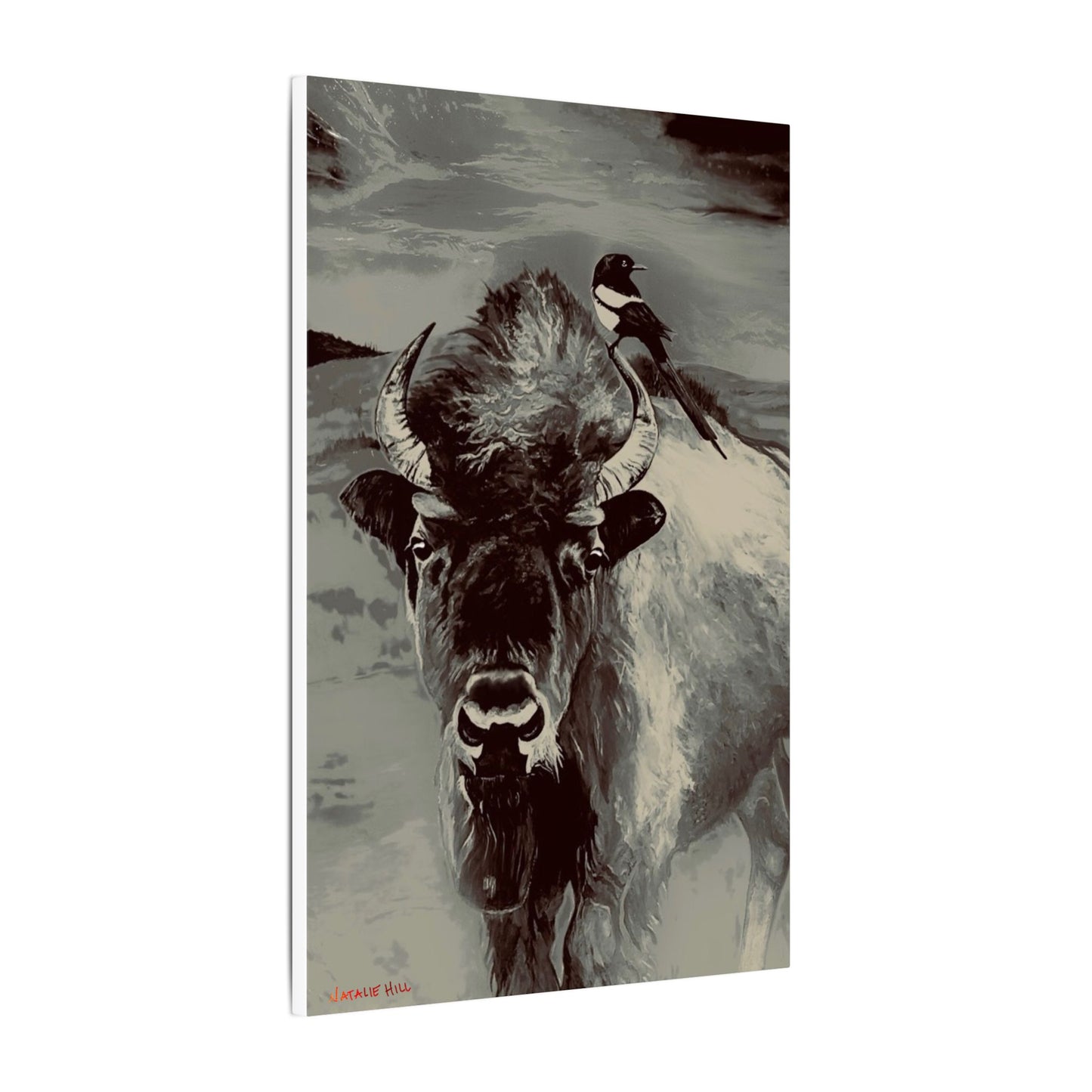 Idaho Sentinel Bison and Magpie Matte Canvas, Stretched, 0.75"