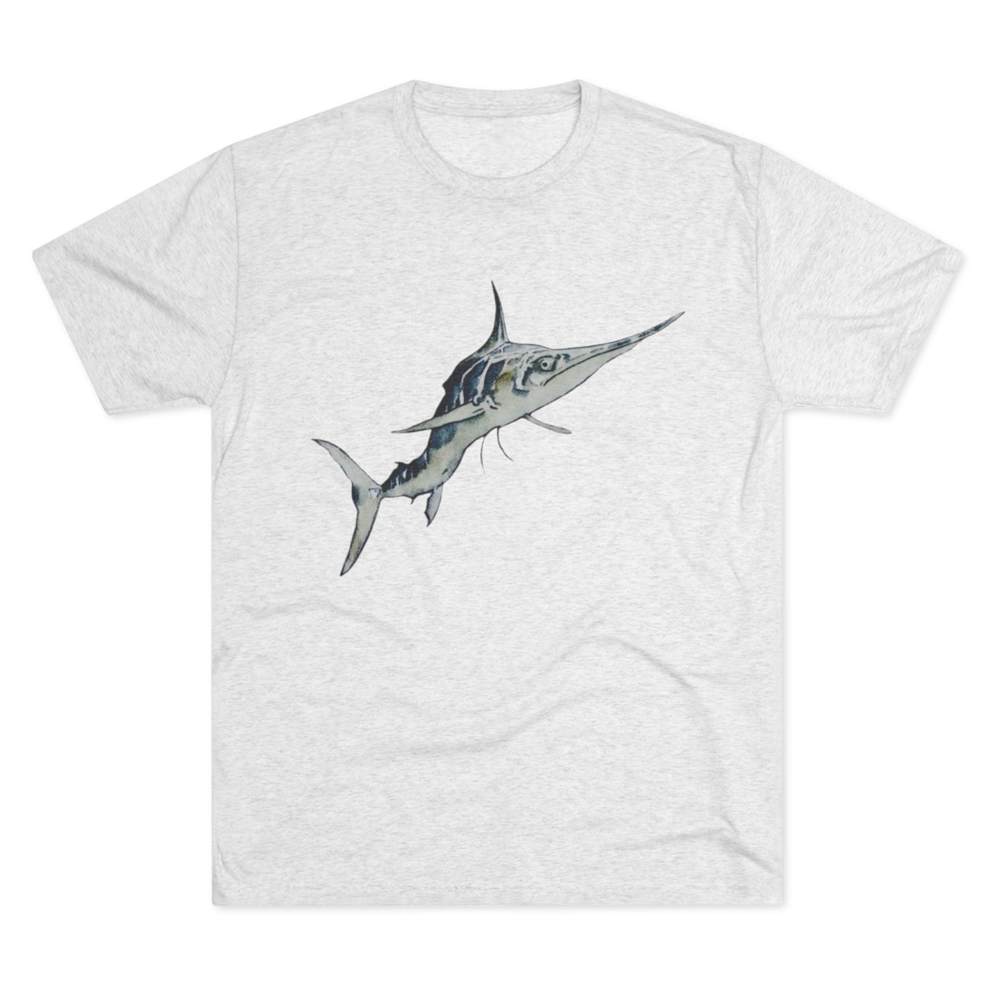 Striped Blue Marlin Unisex Tri-Blend Graphic Crew Tee