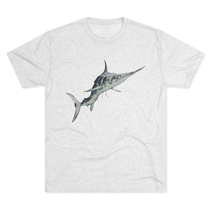 Striped Blue Marlin Unisex Tri-Blend Graphic Crew Tee