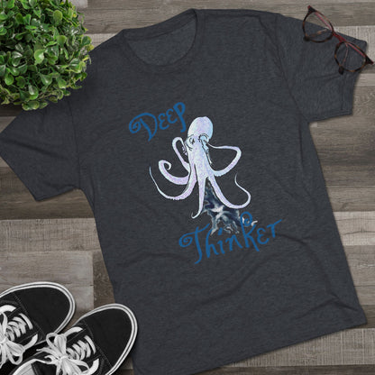 Deep Thinker Octopus Unisex Tri-Blend Crew Tee