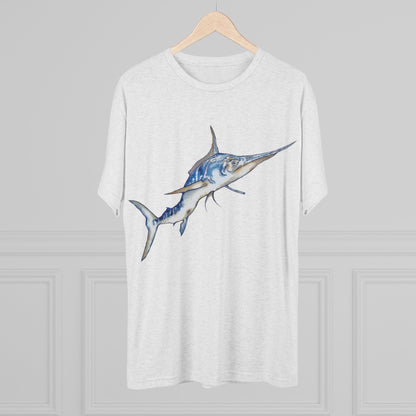 Striped Blue Marlin Unisex Tri-Blend Graphic Crew Tee