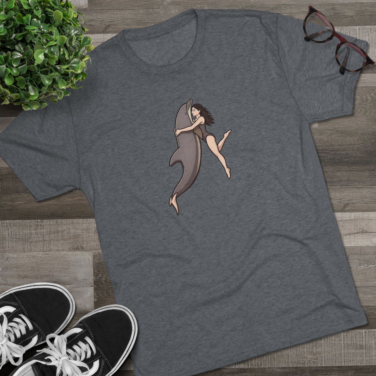 Dolphin Swim Woman swimming with Dolphin Unisex Tri-Blend Crew Tee