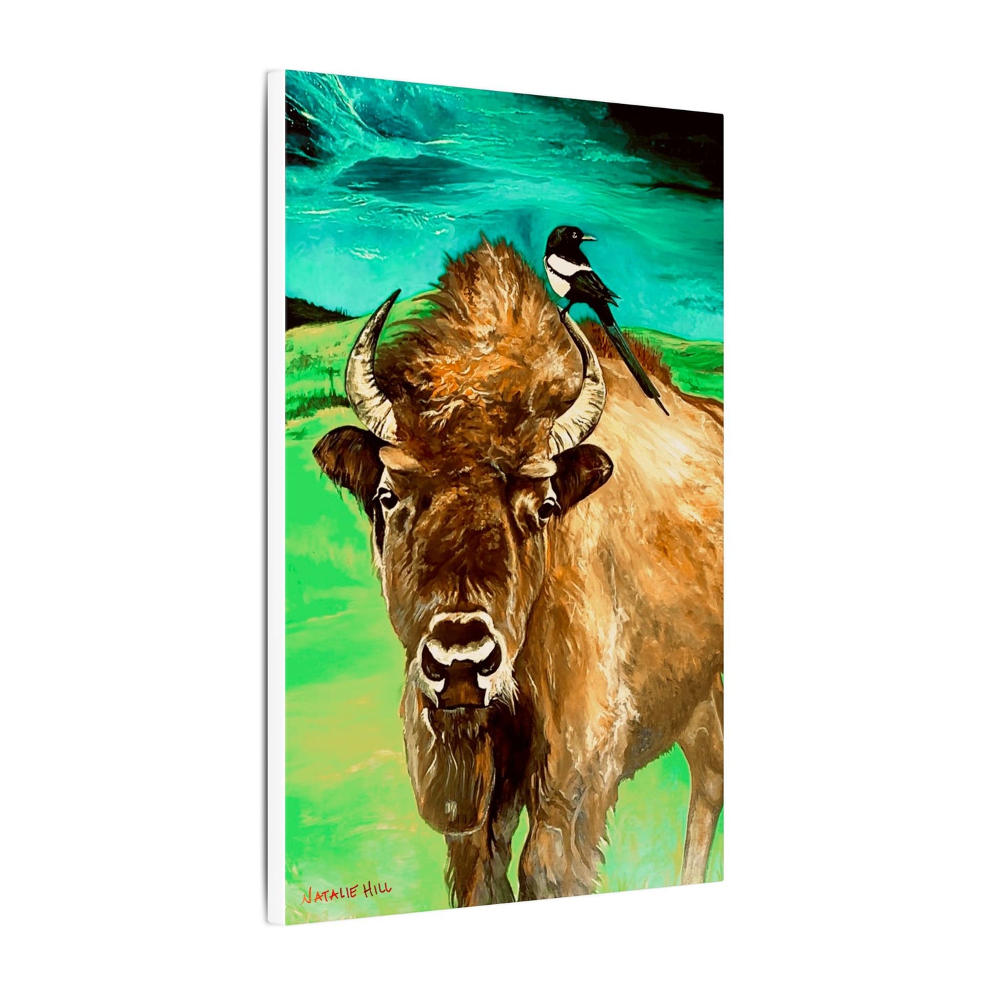 Idaho Sentinel Bison and Magpie Matte Canvas, Stretched, 0.75"