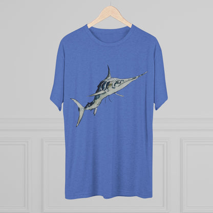 Striped Blue Marlin Unisex Tri-Blend Graphic Crew Tee