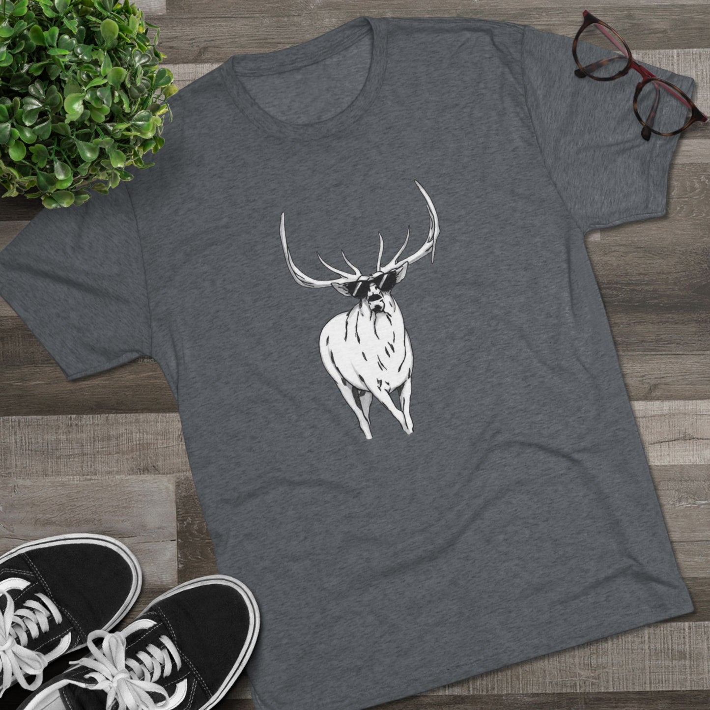 Bugling Elk in Sun Glasses Unisex Tri-Blend Crew Tee