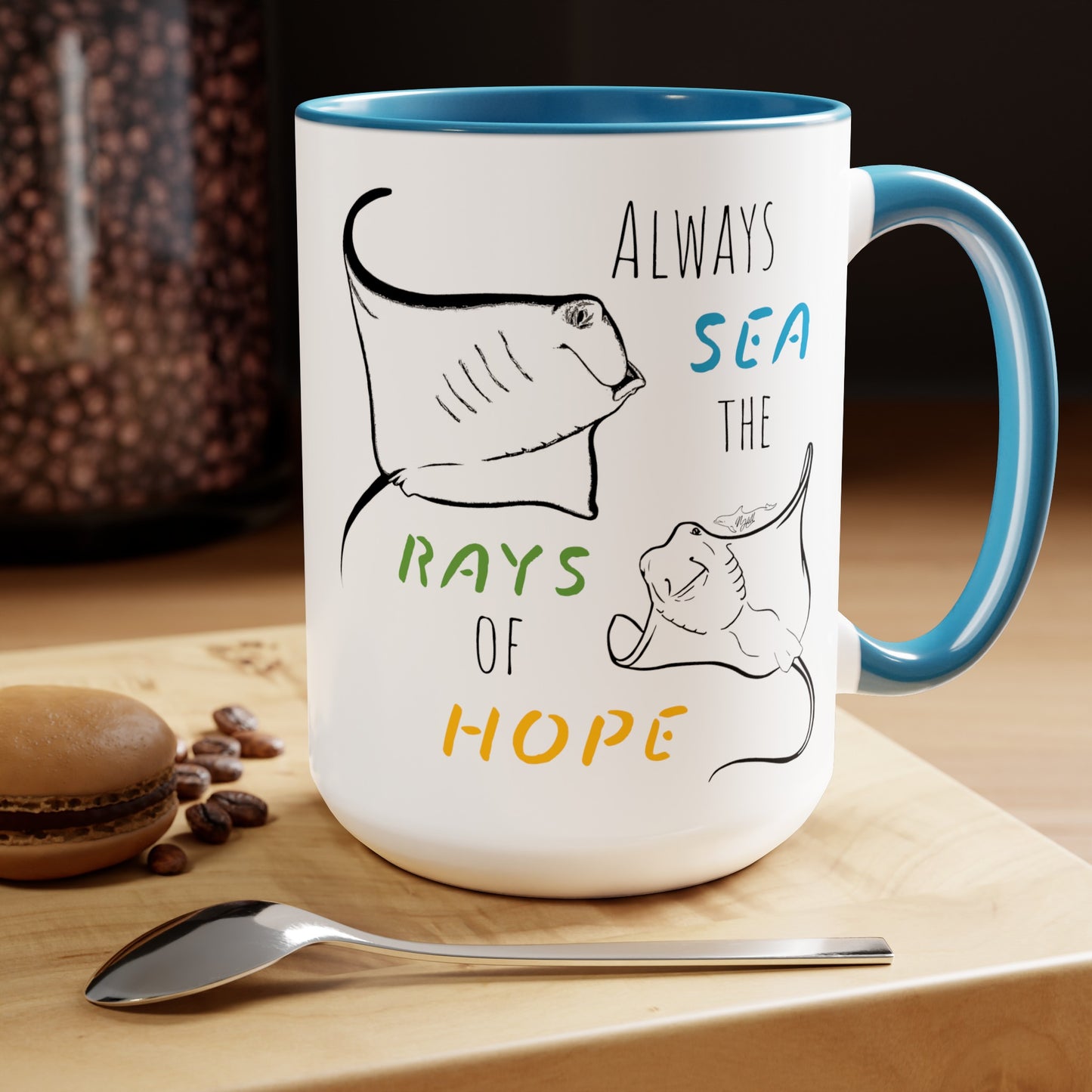 Sea Rays Two-Tone Coffee Mugs, 15oz