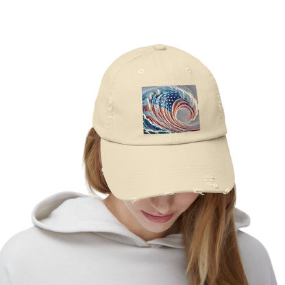 Flag Ocean Wave Unisex Distressed Cap