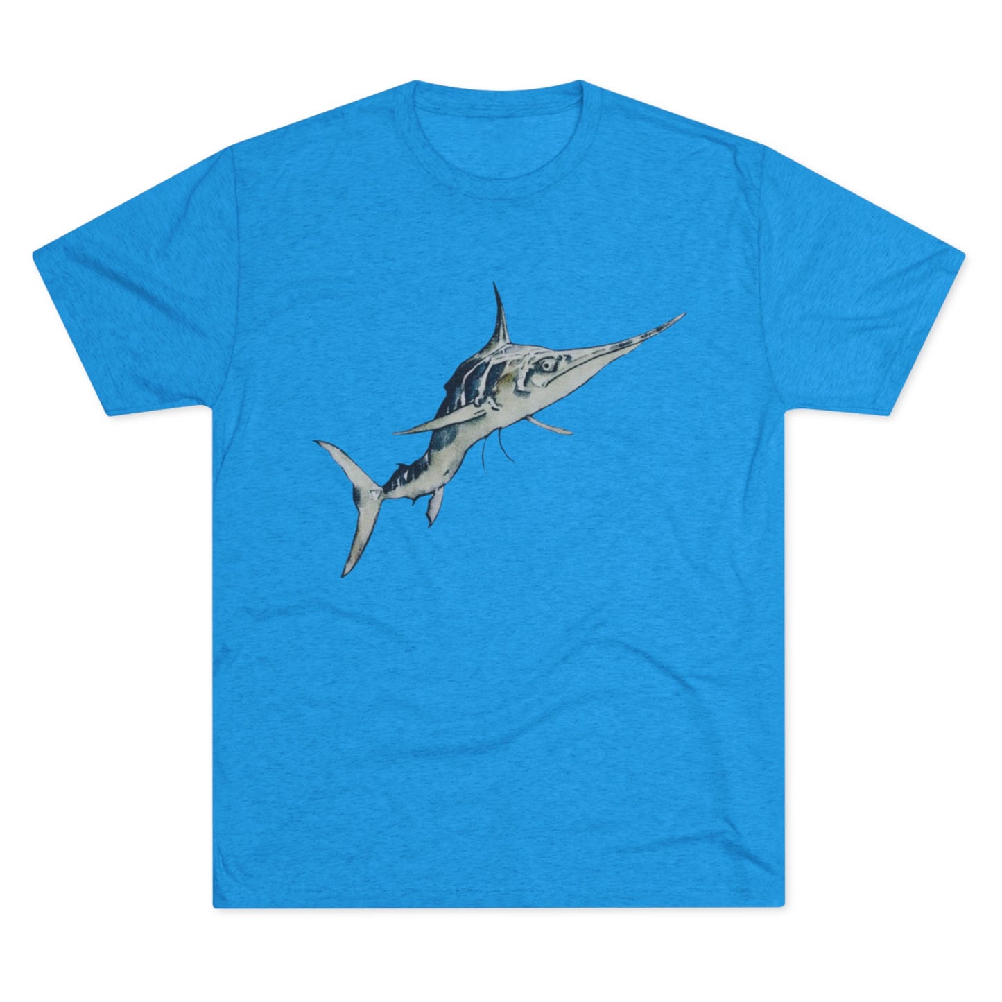 Striped Blue Marlin Unisex Tri-Blend Graphic Crew Tee