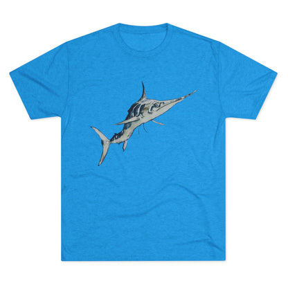 Striped Blue Marlin Unisex Tri-Blend Graphic Crew Tee