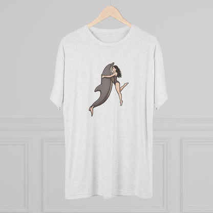 Dolphin Swim Woman swimming with Dolphin Unisex Tri-Blend Crew Tee