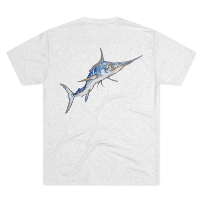 Striped Blue Marlin Unisex Tri-Blend Graphic Crew Tee