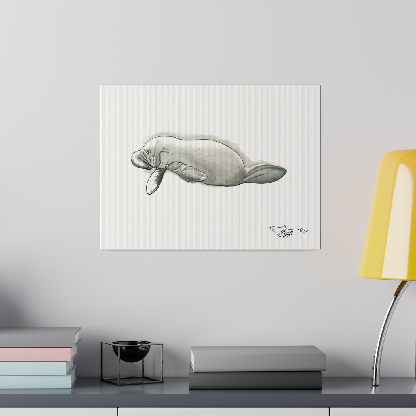 Manatee Black and White Matte Canvas, Stretched, 0.75"